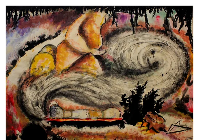Untitled (Archive 28) — Mixed media / pen and ink by Indian artist B. Jayaram