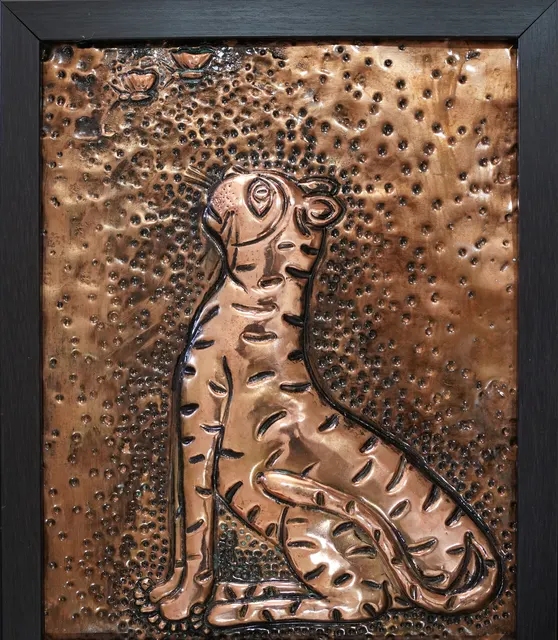 Cat with Woman XVII — Relief on copper by Indian artist B. Jayaram